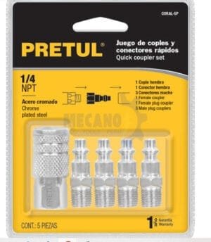 JUEGO DE ACOPLES RAPIDOS P/ COMPRESORA 1/4 PRETUL