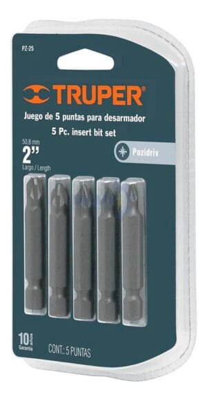 juego con 5 puntas pozidriv 2"